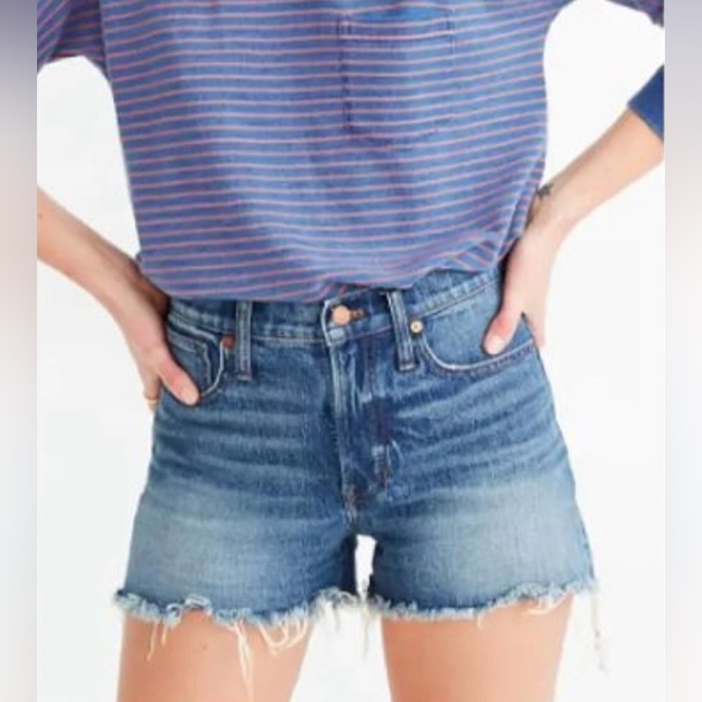 Madewell The Perfect Jean Short Rayburn Blue High Rise Raw Hem Size 23